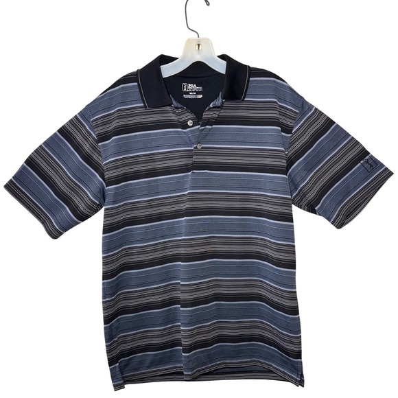PGA Tour Other - PGA Tour Golf Polo Shirt Mens Medium Blue Black Striped Performance Polo Golf